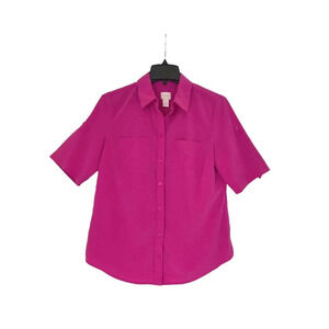 Chico's Hot Pink Short Sleeve Shirt Collared Button Up Size S Modal Blend Casual